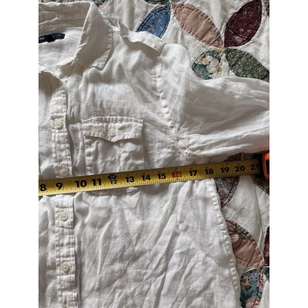 Gap Women’s White Solid Linen Long Sleeve Button-Up Shirt w/ Pockets, M - Picture 5 of 7